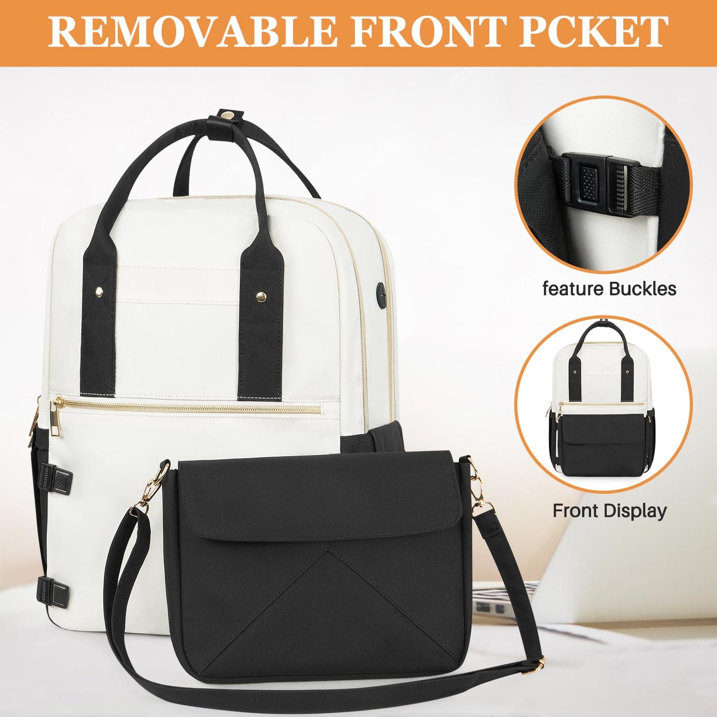 Beraliy Travel Backpack for Women, 2 in 1 Backpack Purse for Women, 15.6 inch Laptop Backpack with Detachable Crossbody Bag, Travel backpack, Waterproof Bookbag, Daily Daypack