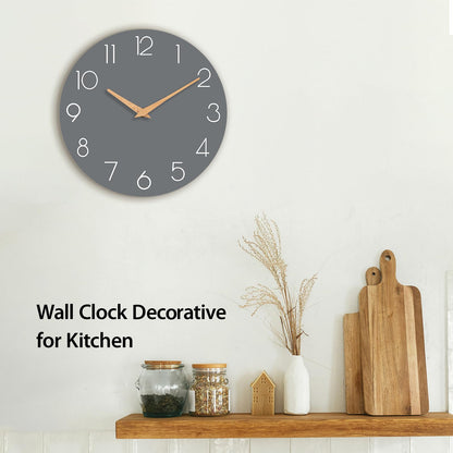 cicininc Wall Clock, Gray Wooden Silent Non-Ticking, Decorative Battery Operated Wall Clocks for Bedroom, Kitchen, Home, Living Room, Office, School, Hotel (8 Inch)