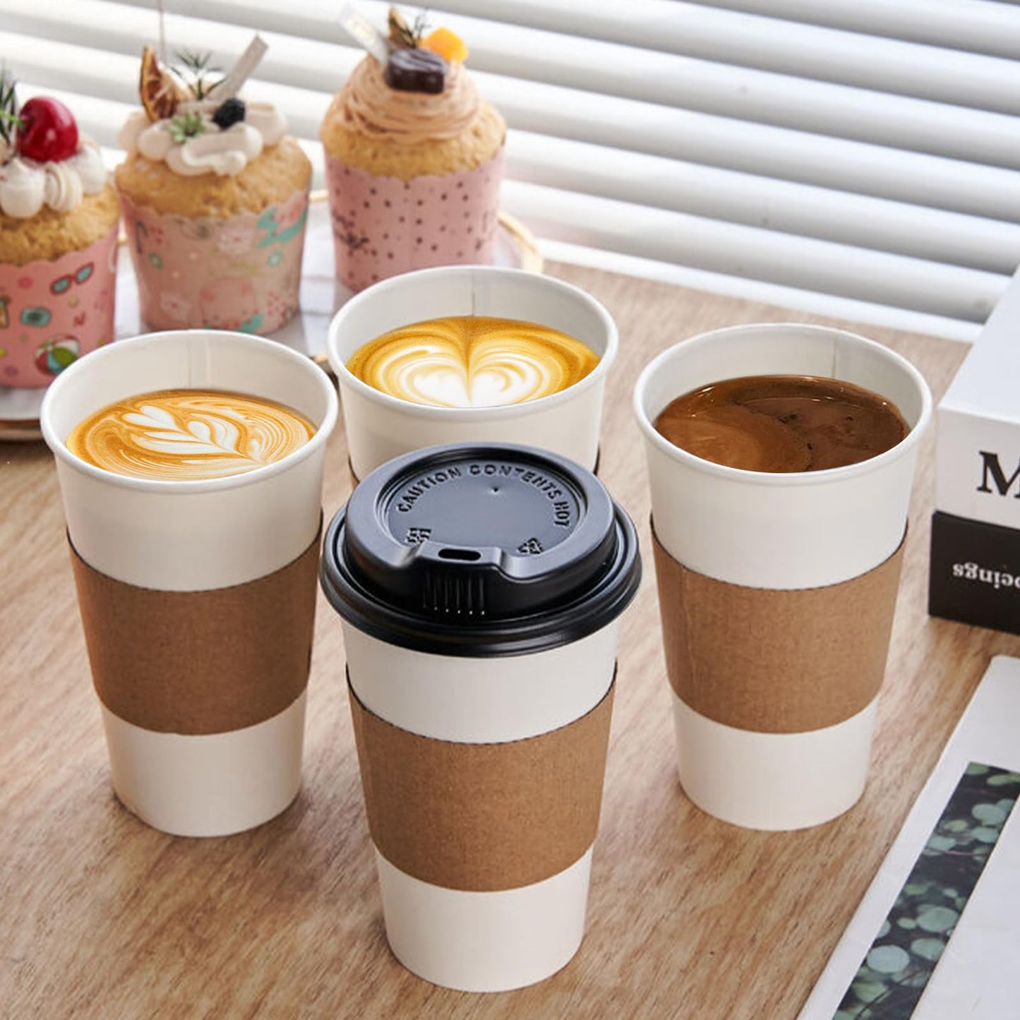 YEEHAW Coffee Cups 16 oz 100 Pack, Disposable Paper Cups with Lids and Sleeves, Hot Cups for Coffee, Hot Tea and Chocolate, Heat & Leak-proof to Go Cups for Hot Beverage in Office, Home and Cafes