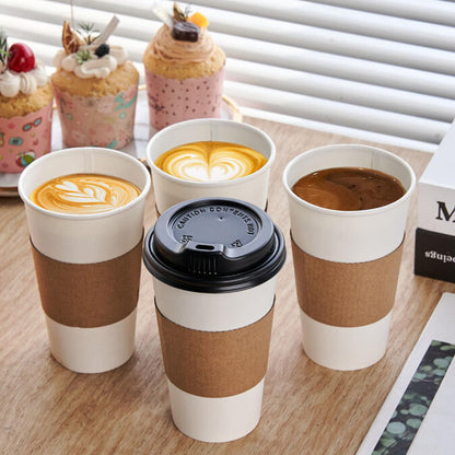 YEEHAW Coffee Cups 16 oz 100 Pack, Disposable Paper Cups with Lids and Sleeves, Hot Cups for Coffee, Hot Tea and Chocolate, Heat & Leak-proof to Go Cups for Hot Beverage in Office, Home and Cafes