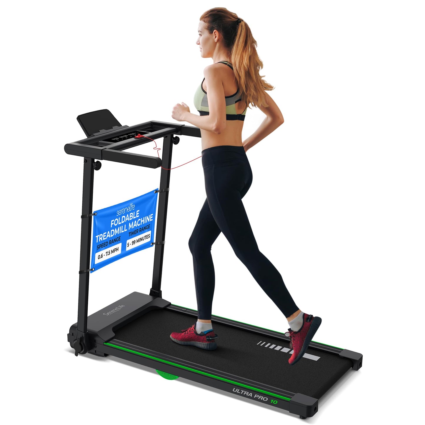 SereneLife Compact Folding Treadmill with 2.5HP Motor - Walking Pad with Integrated Smart App Functionality | Space-Efficient Design | Advanced LED Metrics Display - Compatible with Fitness Apps