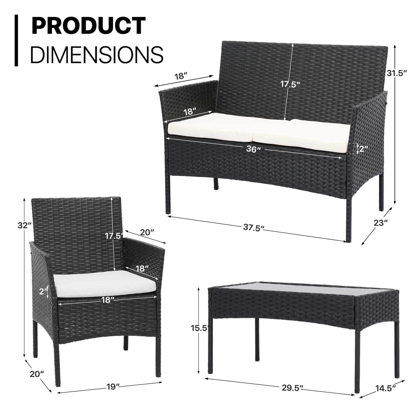 MoNiBloom 4-Piece Patio Furniture Set with Cushions