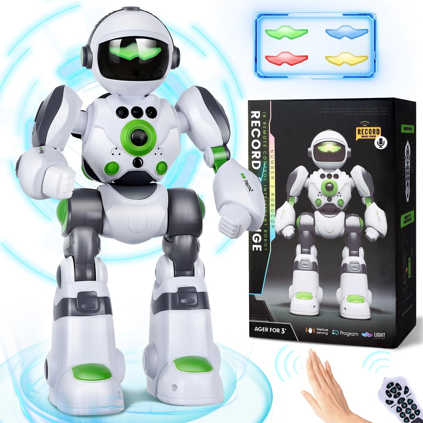 Zreswap Robot Toys Gift for Kids: Remote Control Robot Programmable Robot with Record Voice Music Dancing Gesture Control, for Toddler Boys and Girls