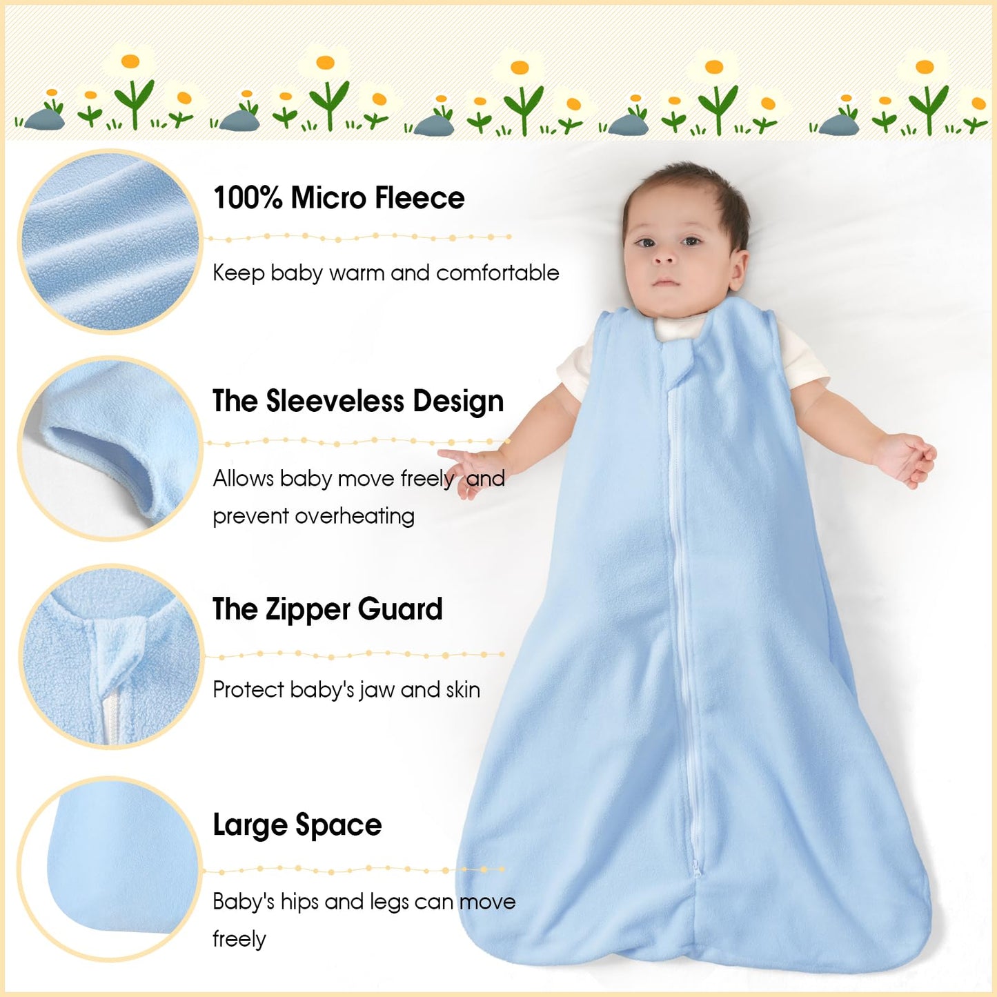 PHF 3-Pack Micro-Fleece Baby Sleep Bags