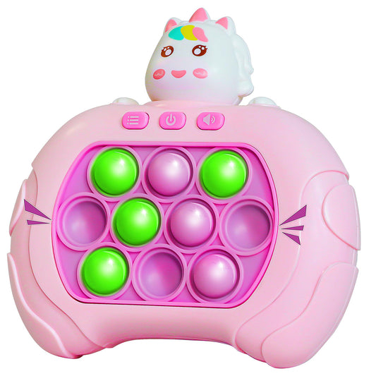 Fast Push Bubble Game,Rainbow Pop Fidget Toys for Kids, Handheld Light Up Popping Game with 4 Game Modes Funny Toys, Gift Idea for 6-12 8-12 Kids Puzzle Game Sensory Toys (Pink Uni-Corn)
