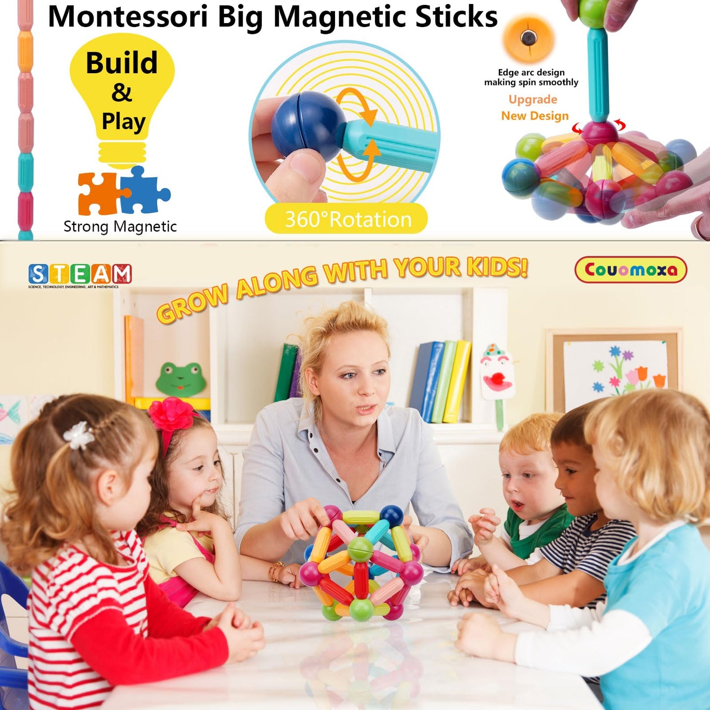 COUOMOXA 110 PCS Magnetic Building Blocks Toy-Stem Construction Building Set Learn Resource for Toddler Kids Magnet Toys for 3+ Year Old Montessori Toys for 3-6 Year Old Girl Boys Birthday Gift…