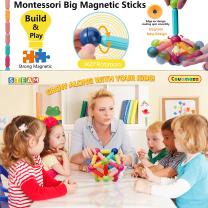 COUOMOXA 110 PCS Magnetic Building Blocks Toy-Stem Construction Building Set Learn Resource for Toddler Kids Magnet Toys for 3+ Year Old Montessori Toys for 3-6 Year Old Girl Boys Birthday Gift…
