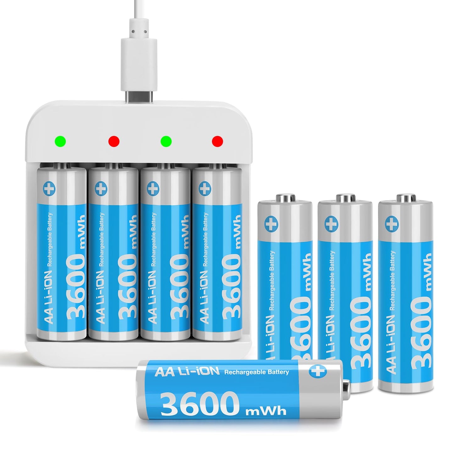 messule Rechargeable Lithium AA Batteries 8 Pack AA 1.5V Size Li-ion Batteries for Blink Camera,Double A Battery 3600mWh with 2H Fast Charge,Long-Lasting AA Batteries(4 Independent Slot)