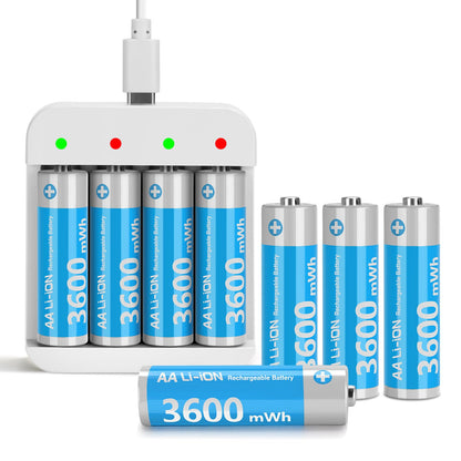 messule Rechargeable Lithium AA Batteries 8 Pack AA 1.5V Size Li-ion Batteries for Blink Camera,Double A Battery 3600mWh with 2H Fast Charge,Long-Lasting AA Batteries(4 Independent Slot)