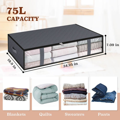 StorageRight Storage Bags, Clothes Storage, Under bed Storage Containers, Large Capacity Storage Bins, Foldable Storage Organizers For Clothes and Bedding - 75L/6 Pack/Grey