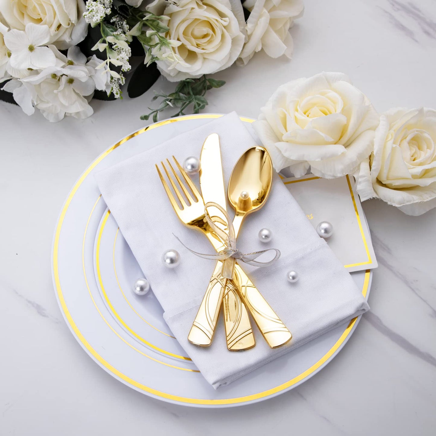 Gold Plastic Cutlery Set - 300 Disposable Utensils