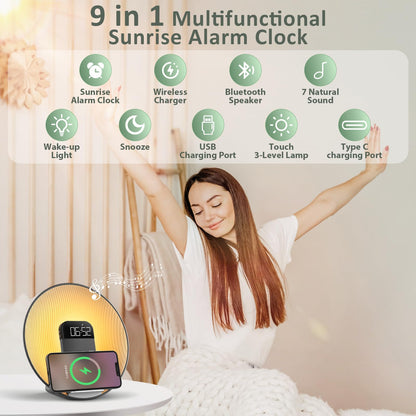 Sunrise Alarm Clock with Wireless Charging & Bluetooth