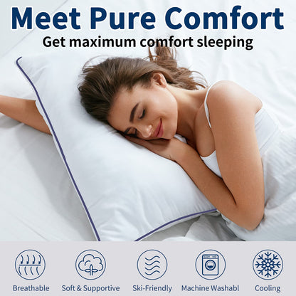 KJJDOO Hotel Quality Cooling Queen Size Bed Pillows Set of 4 - Soft, Firm, and Supportive Down Alternative Pillows for Back, Stomach, and Side Sleepers