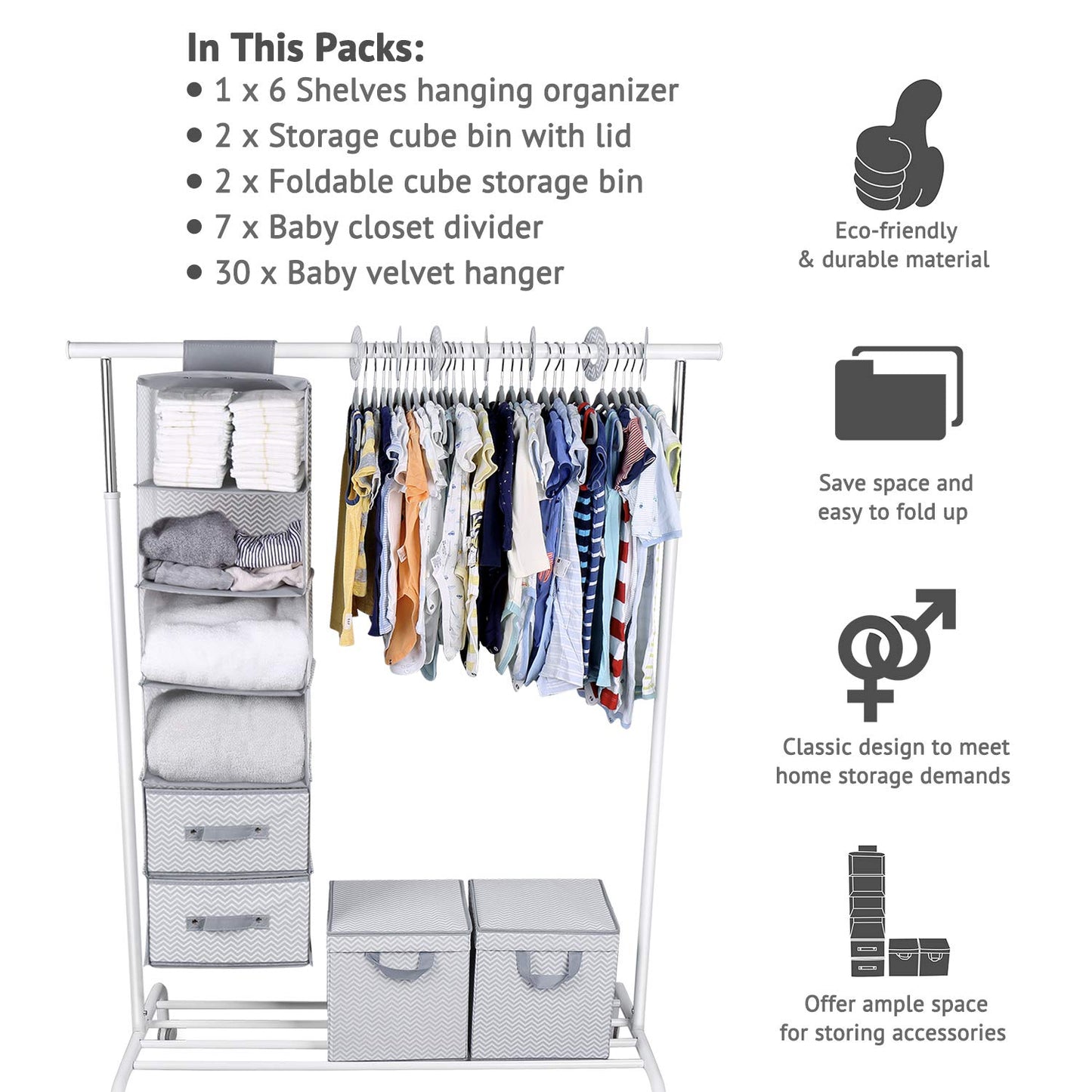 42-Piece Nursery Organizer Set in Chevron Grey