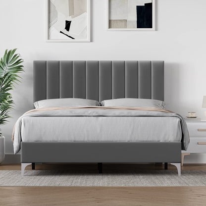 Full Size Velvet Bed Frame with Adjustable Headboard