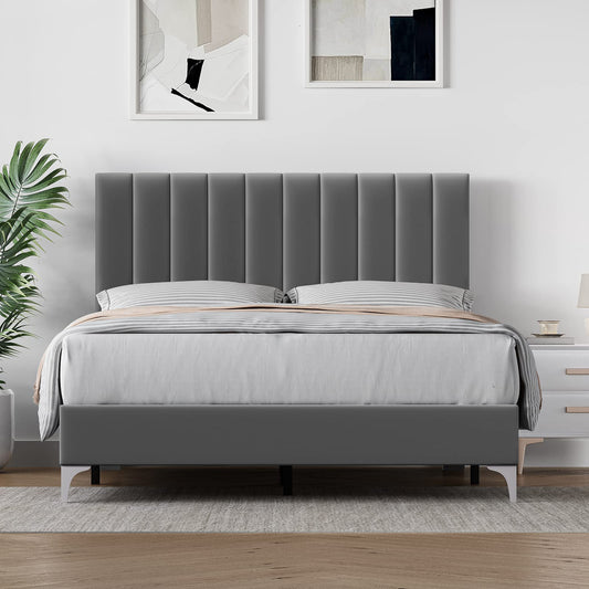 Full Size Velvet Bed Frame with Adjustable Headboard