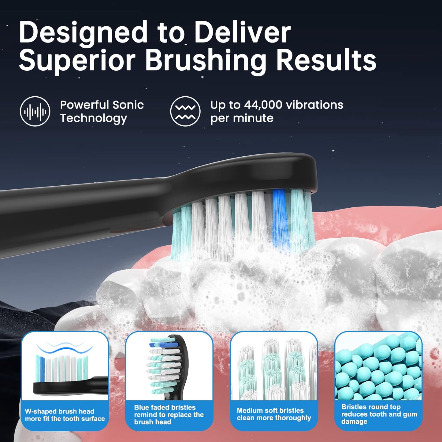 YUNCHI Sonic Electric Toothbrush with 4 Brush Heads