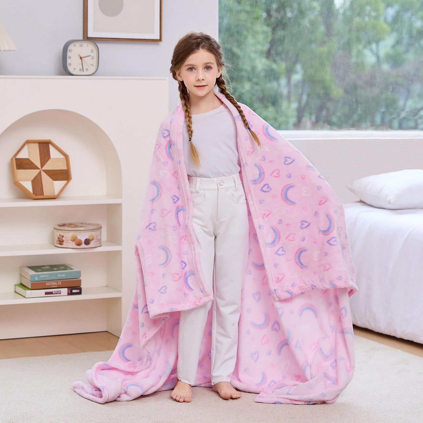 Kids Rainbow Print Plush Throw Blanket 50" x 60"