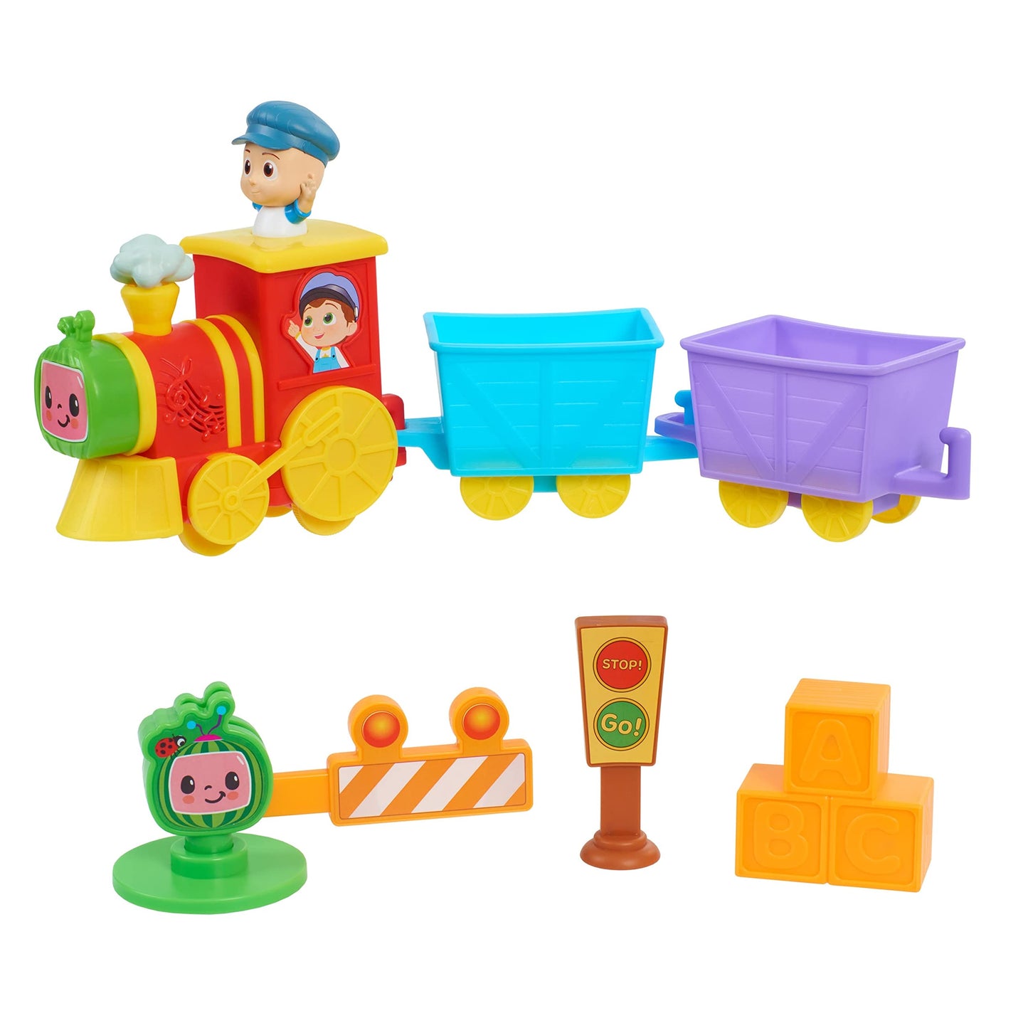 CoComelon All Aboard Musical Train with Bonus Pieces, 24-pieces, Plays “The Train Song", Kids Toys for Ages 18 Month by Just Play,Multicolor