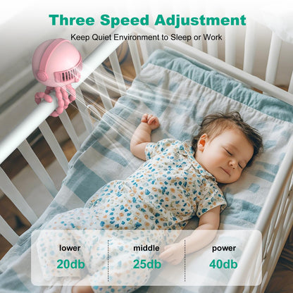 Portable Baby Stroller Fans, 4000mAh Battery, 3-Speed Cooling Fan with Safety Net, Low Noise, Compact & Multifunctional for Stroller/Crib/Car/Desktop/Camping - Baby Stroller Cooling Fans (Pink)