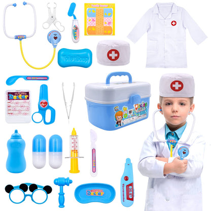 Acelane Kids Doctor Kit Pretend Play Medical Toys Set 21 PCS Doctor Roleplay Costume Stethoscope Carry Case Educational Creative STEM Family Games Birthday Kids Boys Girls 3+ Years Old