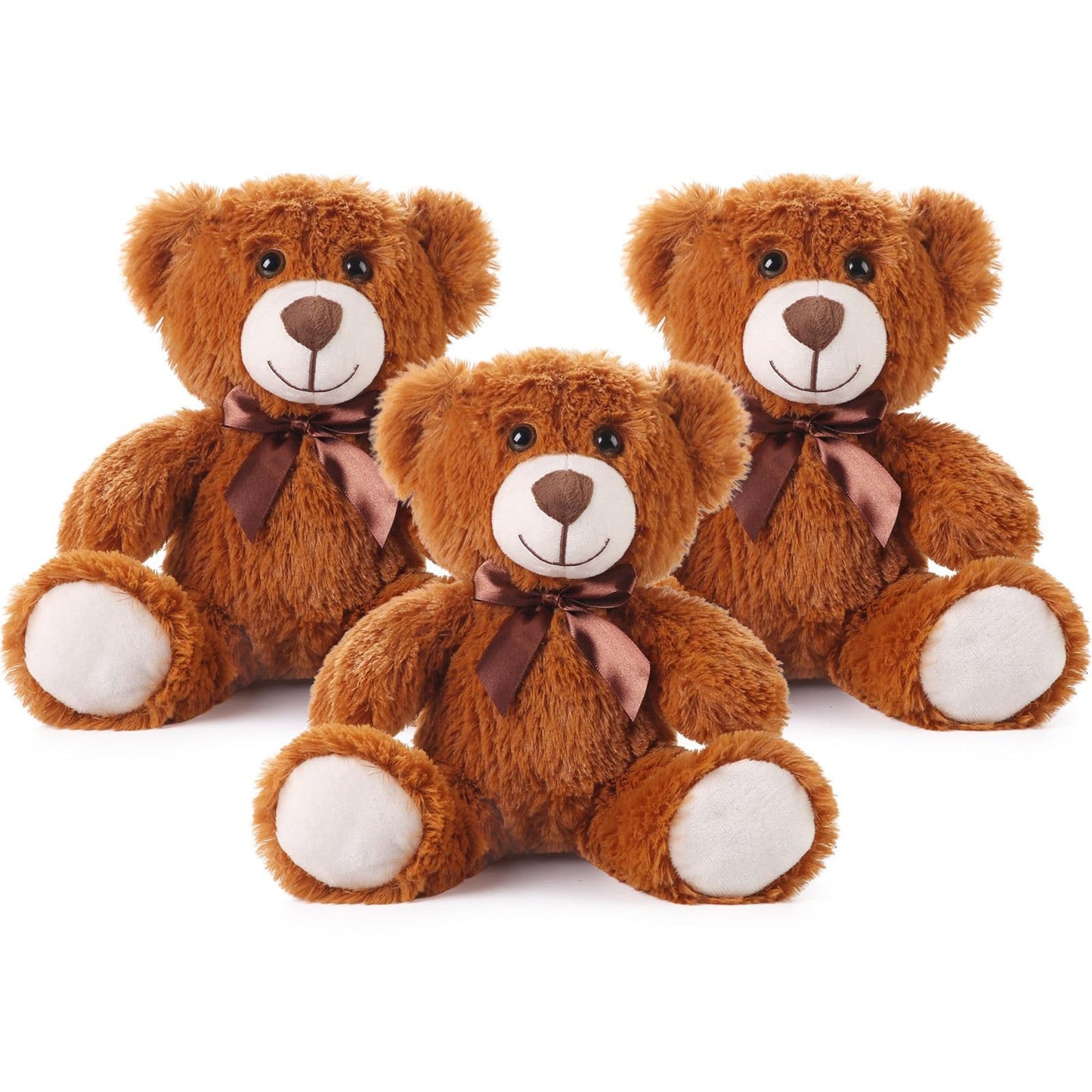 UHousDeco 3-Packs 13.5 inches Brown Teddy Bear Cute Stuffed Plush Animals Bulk Toys for Wedding