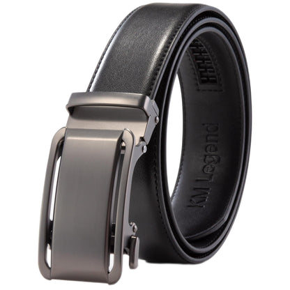 KM Legend Men’s Leather Automatic Buckle Ratchet Dress Belt for Men Customizable Fit, Black, 32/34