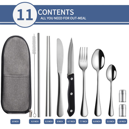 Reusable Stainless Steel Travel Utensil Set with Case