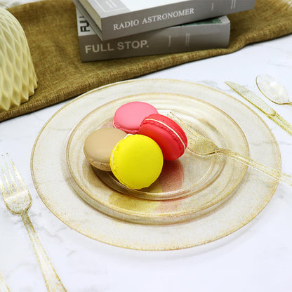 125PCS Heavy Duty Gold Plastic Plates