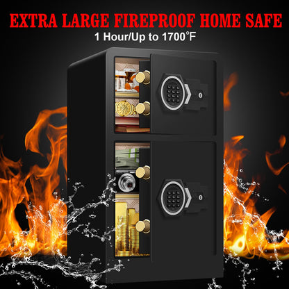 6.0 Cubic Feet Extra Large Home Safes Water and Fireproof with Two Departments, Large Fireproof Safe for Home Use With Hidden Compartment, Separate Lock Box and Led Light (Large Safe)