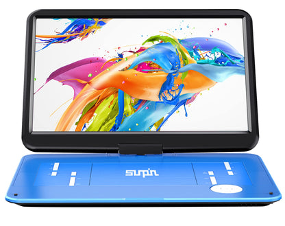 SUNPIN 17.9" Portable DVD Player with 15.6 inch Large HD Swivel Screen, Long Lasting Rechargeable Battery, Support USB/SD Card/AV in&Out and Multiple Disc Formats, Louder Stereo Speaker, Blue