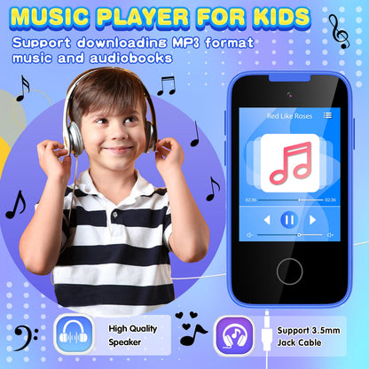 Sedzofan Upgrade Kids Phone, Toys for 3 4 5 6 Year Old Boys Touchscreen MP3 Music Player with Camera, Habit Tracker, Games Toddler Smart Phone Portable Toy for 3-6 Year Old Boys with SD Card
