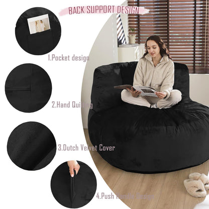 Large Black Bean Bag Chair with Memory Foam