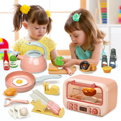 Yalujumb Kids Kitchen Toys,Pretend Play Kitchen Set Cooking Toys for Kids Girls Boys Toddlers, Kitchen Playset Accessories with Play Food Pots Pans Utensils and Dishes (Pink)