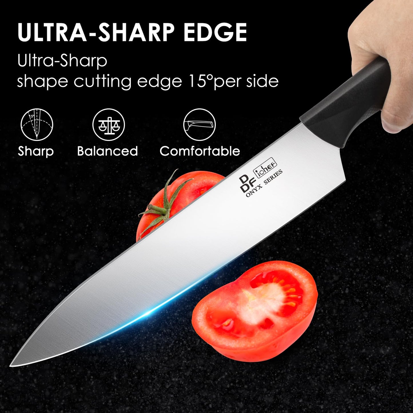 Kitchen Knife Set, DDF iohEF 16 Pieces Knife Set for Kitchen with Block High Carbon Stainless Steel Knife Block Set with Sharpener Ultra Sharp Professional Chef Knife Set for Cutting