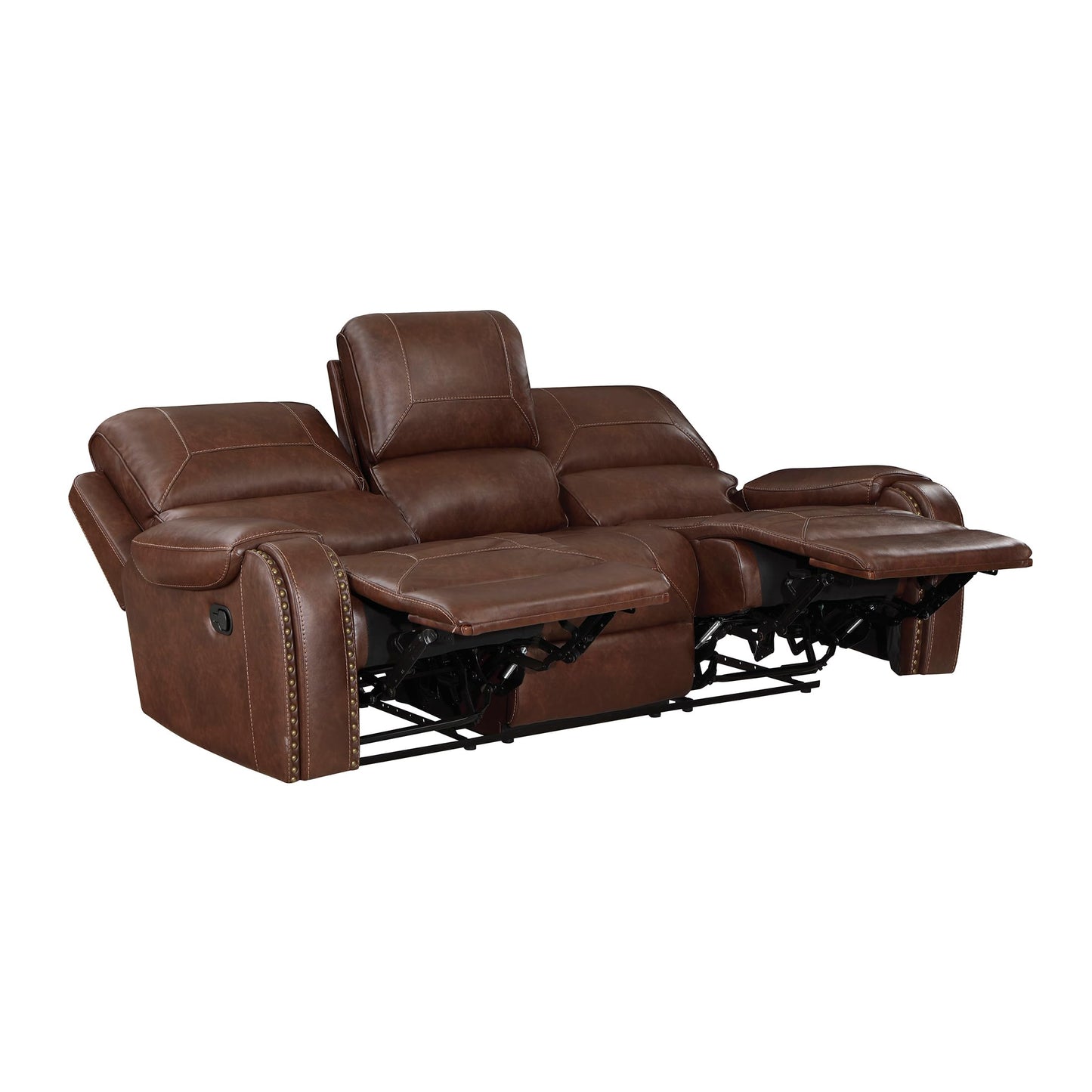 Lexicon Monet Breathable Faux Leather Double Reclining Sofa, Brown