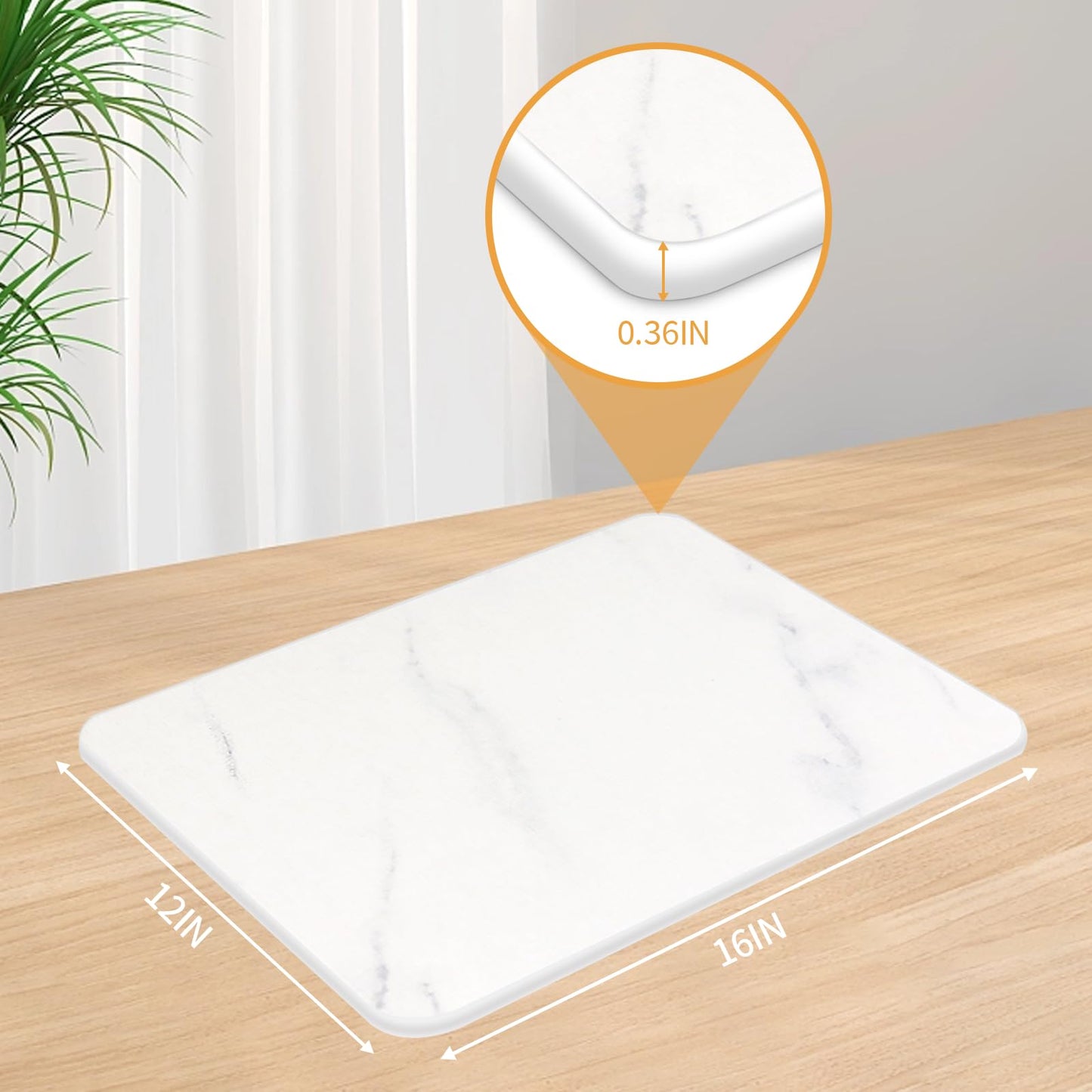 auievkon Stone Dish Drying Mat ,Absorbent Marble White Dish Dry Pad,Quick-drying Mats, Heat Resistant Frosted Texture Non-Slip Rack Tableware Mat (16*12IN)