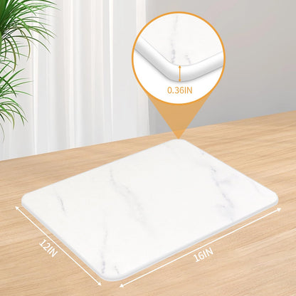 auievkon Stone Dish Drying Mat ,Absorbent Marble White Dish Dry Pad,Quick-drying Mats, Heat Resistant Frosted Texture Non-Slip Rack Tableware Mat (16*12IN)