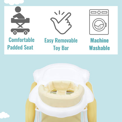 Dream on Me 2-in-1 Aloha Fun Baby Walker in Yellow, Easily Convertible Baby Walker, Adjustable Three Position Height Settings, Easy to Fold and Store
