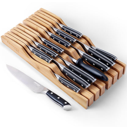 14-Piece Kitchen Knife Set with Bamboo Organizer