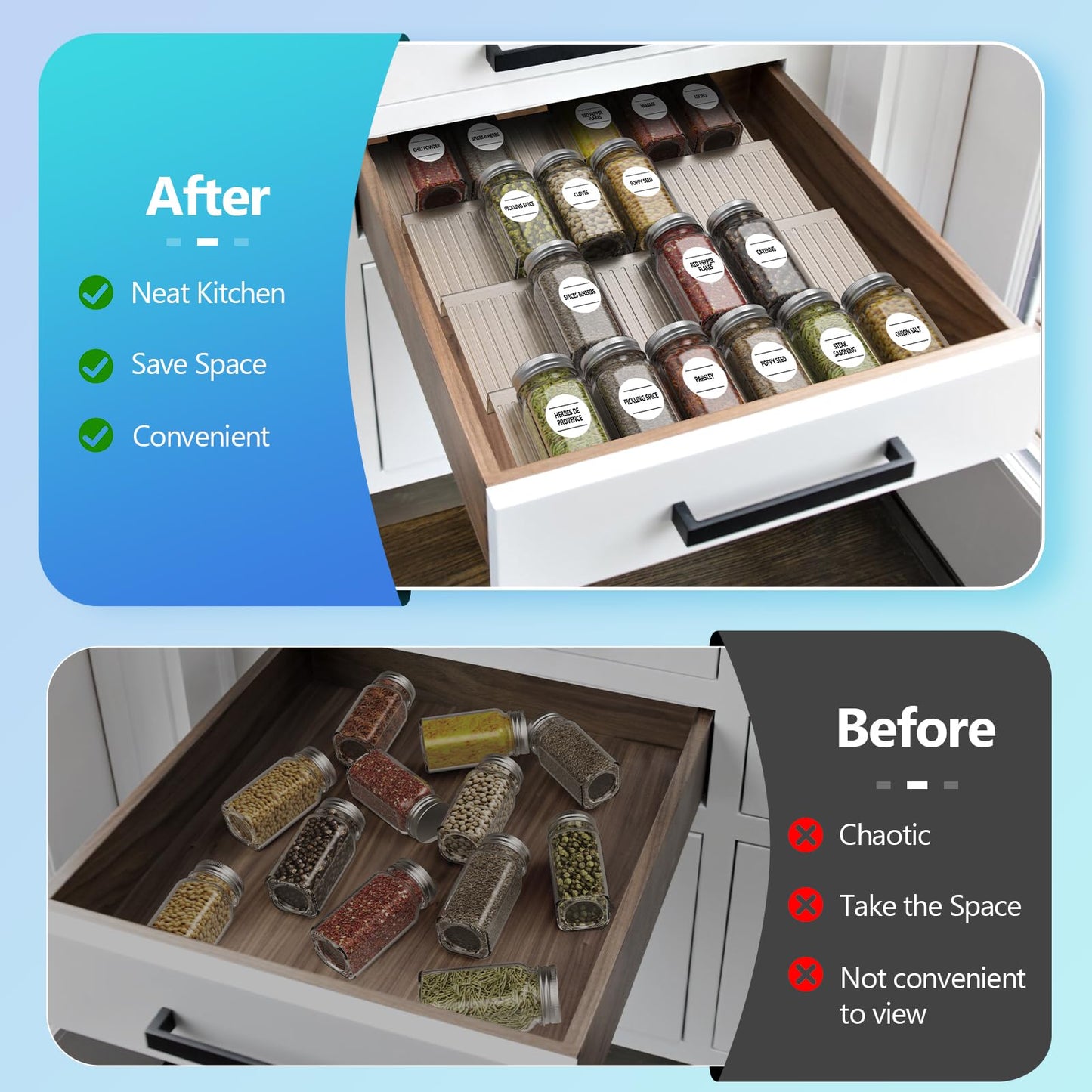 4-Tier Spice Drawer Organizer for Kitchen
