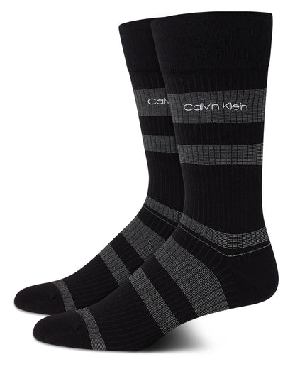 Calvin Klein Men's Dress Socks - Luxury and Egyptian Cotton Blend Dress Socks (2 Pair), Size 7-12, Black Stripe