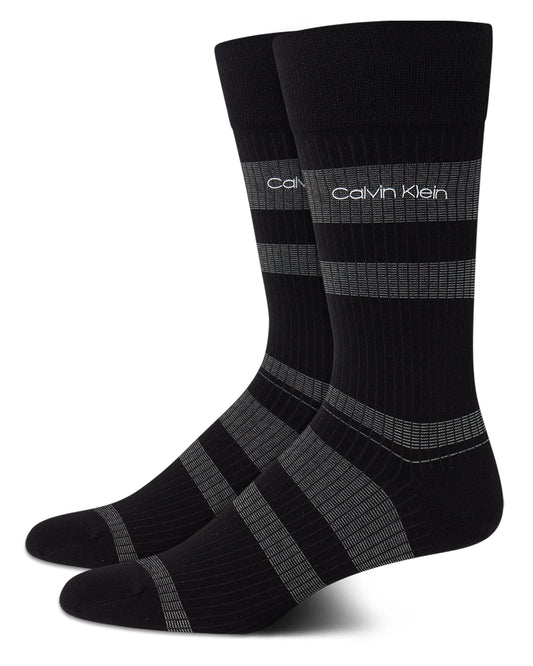 Calvin Klein Men's Dress Socks - Luxury and Egyptian Cotton Blend Dress Socks (2 Pair), Size 7-12, Black Stripe