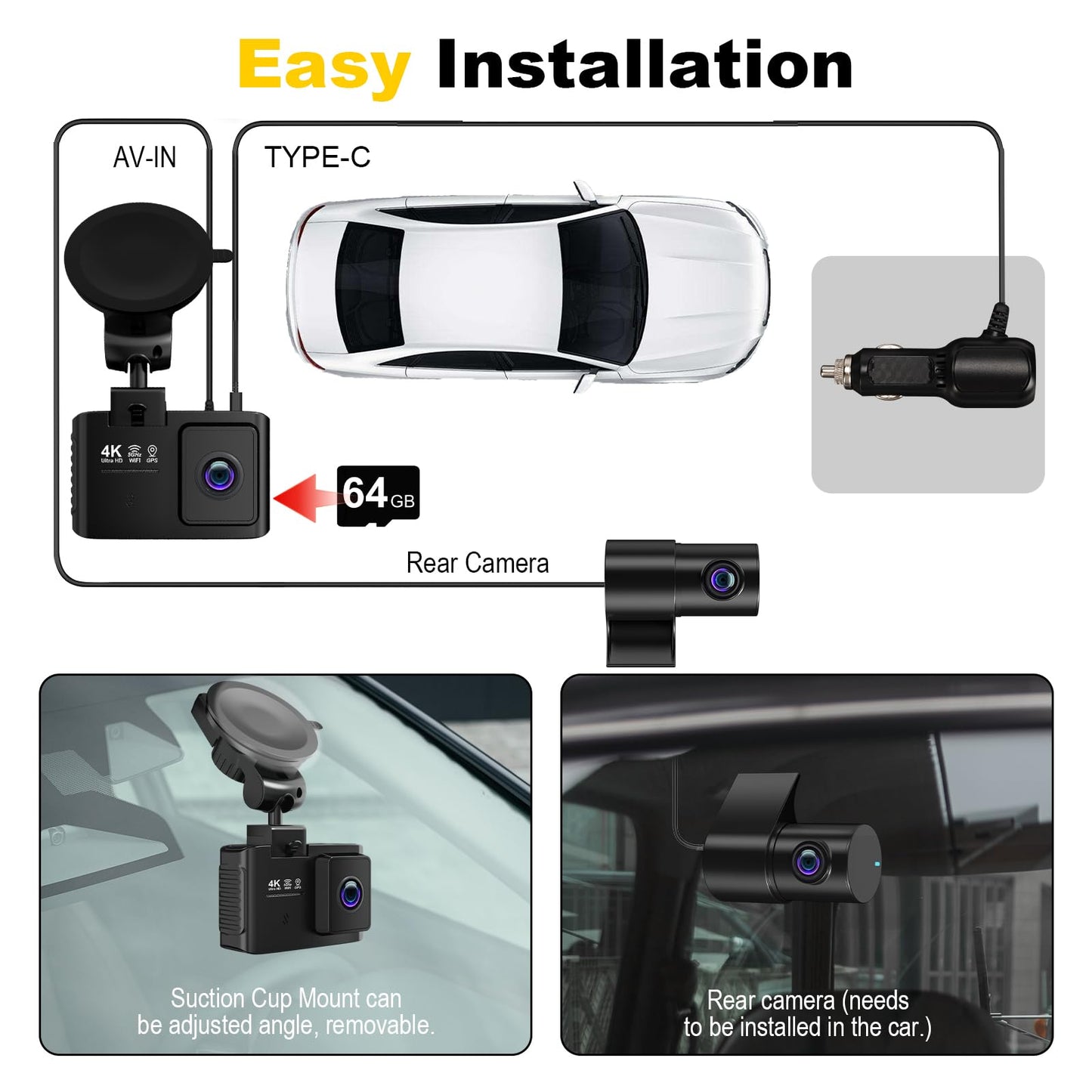 4K Dual Channel Dash Cam with GPS & WiFi