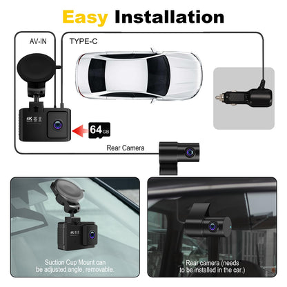 4K Dual Channel Dash Cam with GPS & WiFi