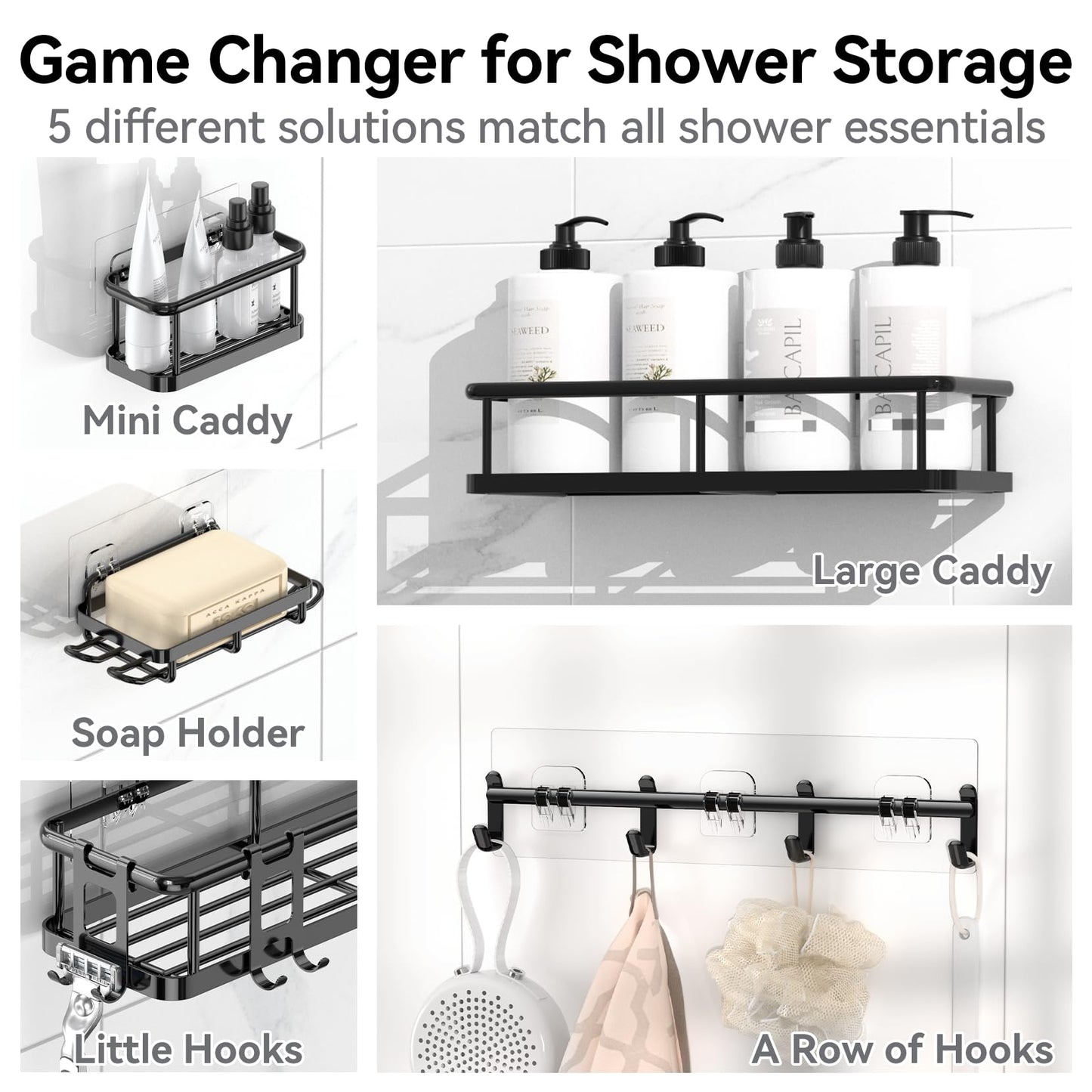 6-Pack YASONIC Shower Caddy with Hooks & Holder