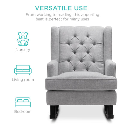 Best Choice Products Rocking Accent Chair, Tufted Upholstered Luxury Velvet Wingback for Nursery, Living Room, Bedroom w/Wood Frame - Gray