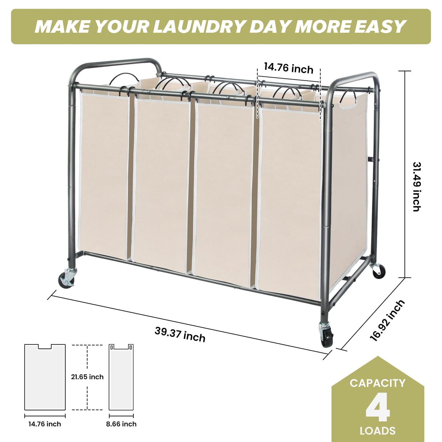 Laundry Sorter Hamper with Wheels by STORAGEIDEAS