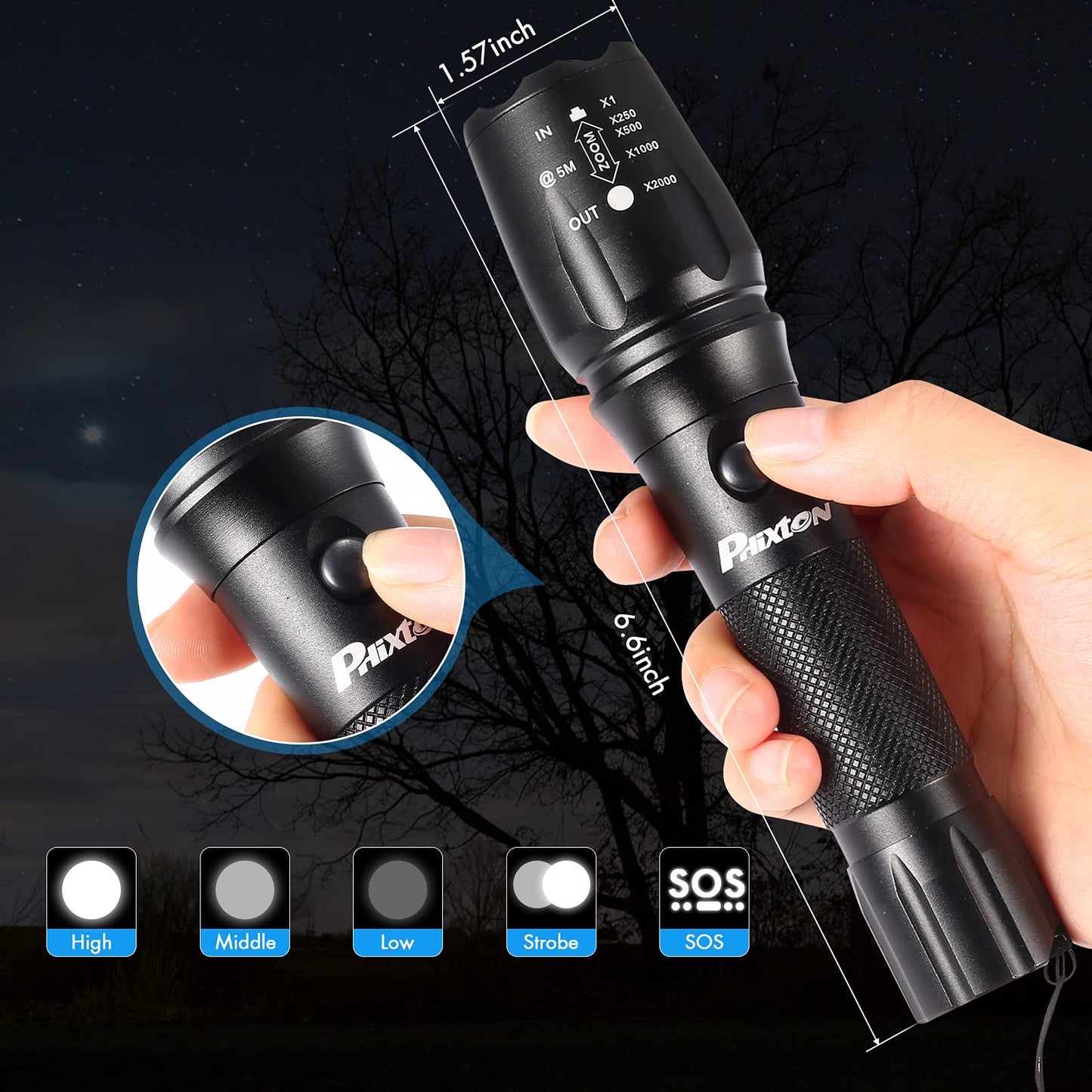 PHIXTON 5000 Lumen Rechargeable LED Flashlight