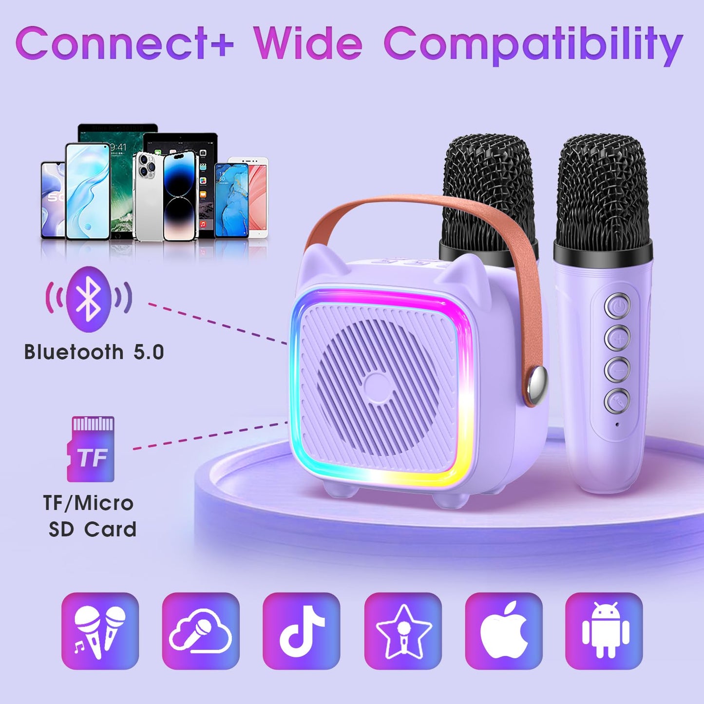 Mini Karaoke Machine for Kids with Bluetooth Mic